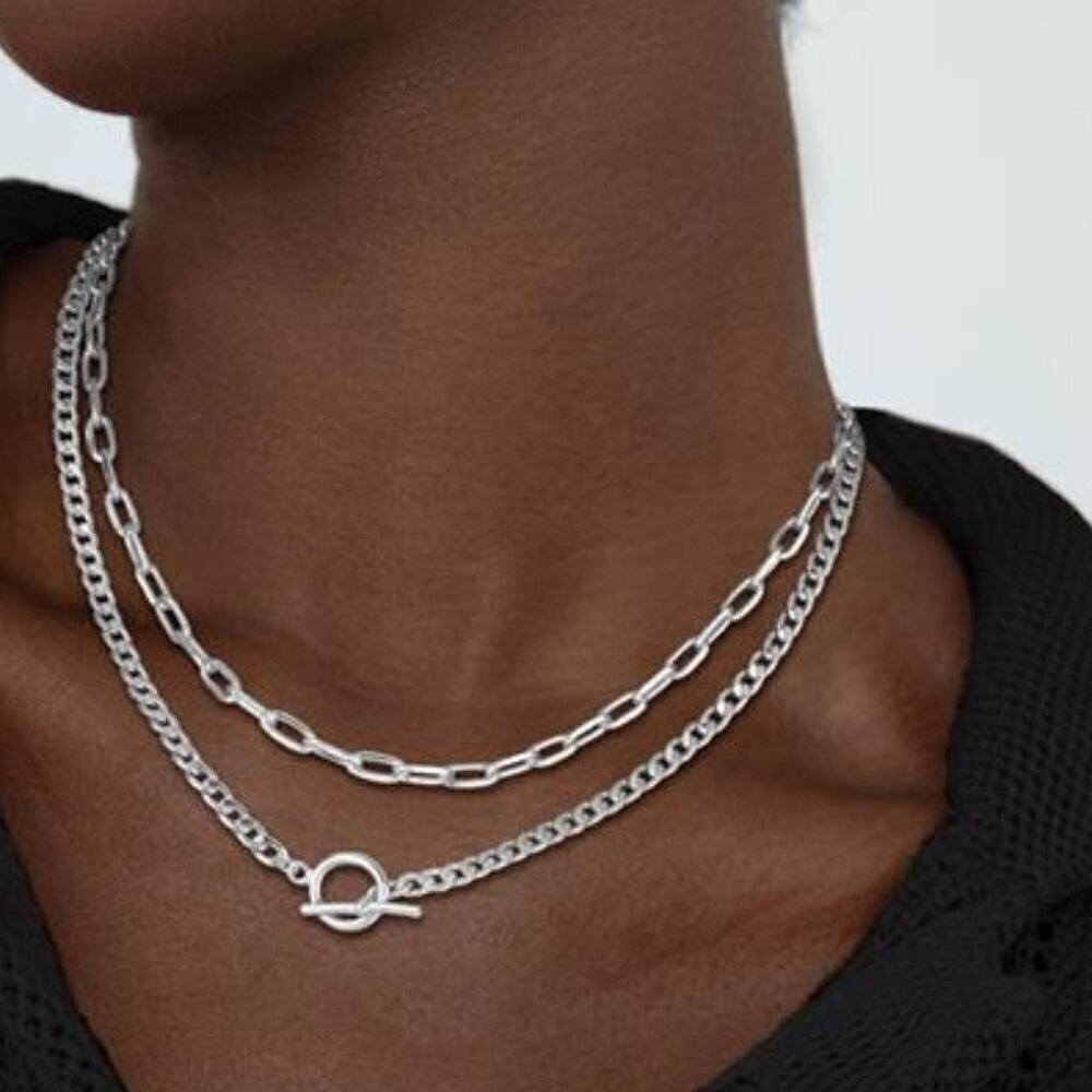 2 Layered Necklaces Waleska Silver Plated Chain Necklace